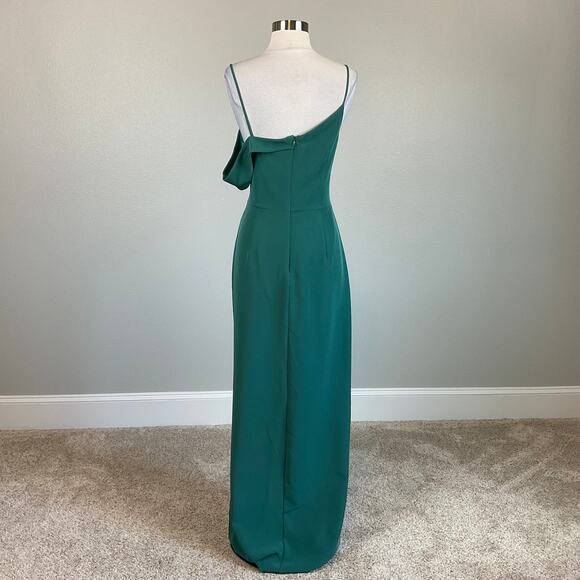 One Shoulder Evening Gown Green Size 14 Sleeveless Side Slit by Laundry - Picture 2 of 12